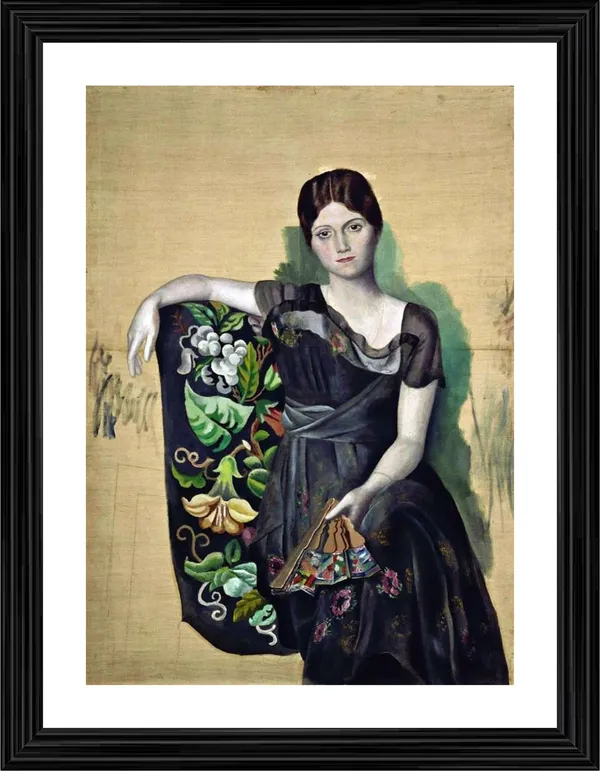 Olga_in_the_Chair_1920,_A_Painting_by_Pablo_Picasso,_Framed,_Wall_Decor,_Multicolor