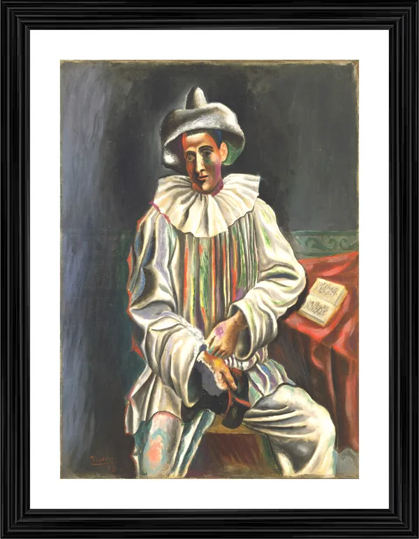 Pierrot_1918,_A_Painting_by_Pablo_Picasso,_Framed,_Wall_Decor,_Multicolor