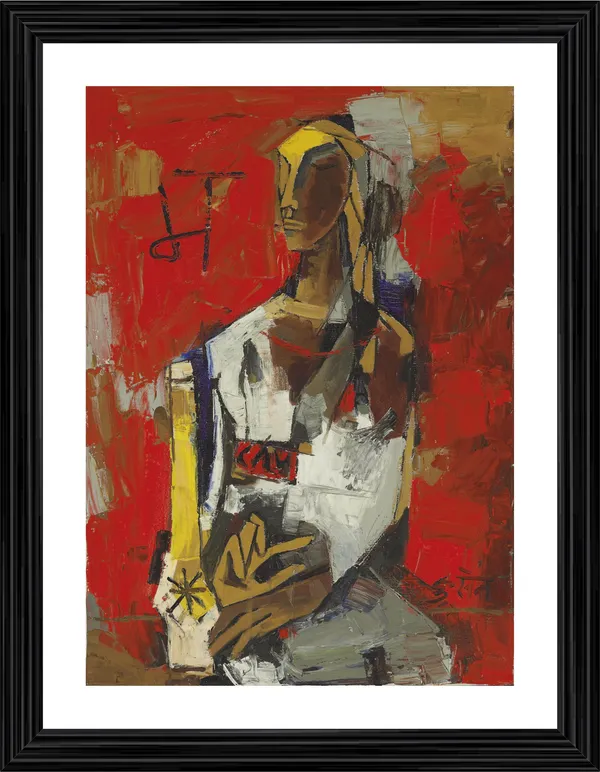 Woman_in_Red_(1964)-_M.F._Husain's_Painting,_Framed,_Wall_Decor,_Multicolor
