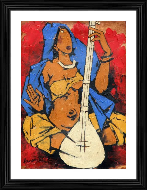 Lady_with_Sitar-_M.F._Husain's_Painting,_Framed,_Wall_Decor,_Multicolor