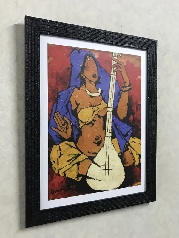 Lady_with_Sitar-_M.F._Husain's_Painting,_Framed,_Wall_Decor,_Multicolor