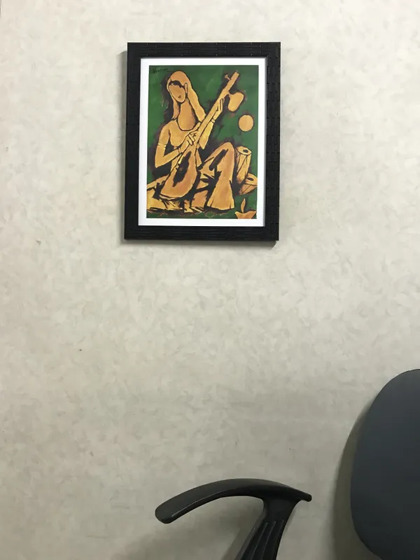 Lady_with_Veena-_M.F._Husain's_Painting,_Framed,_Wall_Decor,_Multicolor