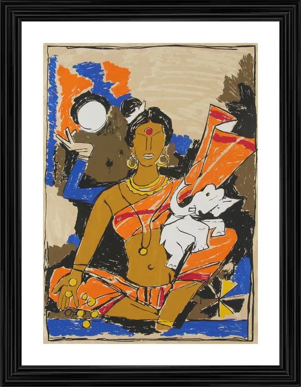 Lakshmi-_M.F._Husain's_Painting,_Framed,_Wall_Decor,_Multicolor