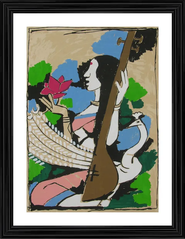 Saraswati-_M.F._Husain's_Painting,_Framed,_Wall_Decor,_Multicolor