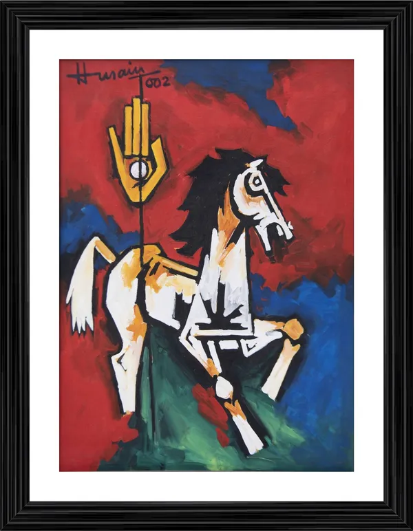 The_Horse_(2002)-_M.F._Husain's_Painting,_Framed,_Wall_Decor,_Multicolor