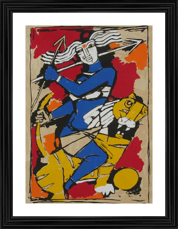 Goddess_Durga-_M.F._Husain's_Painting,_Framed,_Wall_Decor,_Multicolor