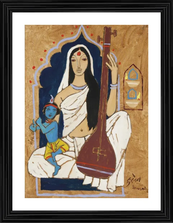 Meerabai_and_Krishna-_M.F._Husain's_Painting,_Framed,_Wall_Decor,_Multicolor