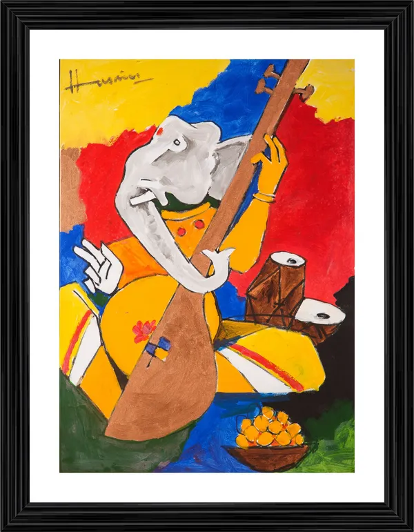 Ganesh_and_Veena-_M.F._Husain's_Painting,_Framed,_Wall_Decor,_Multicolor