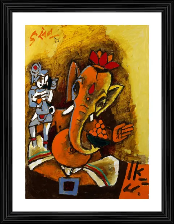 Ganesha_Teaches_(2008)-_M.F._Husain's_Painting,_Framed,_Wall_Decor,_Multicolor