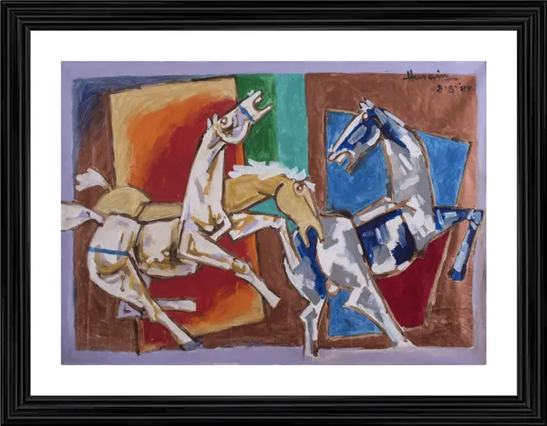 Three_Horses-_M.F._Husain's_Painting,_Framed,_Wall_Decor,_Multicolor