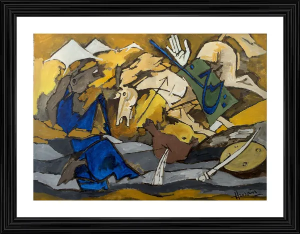 Horses_in_Battle-_M.F._Husain's_Painting,_Framed,_Wall_Decor,_Multicolor