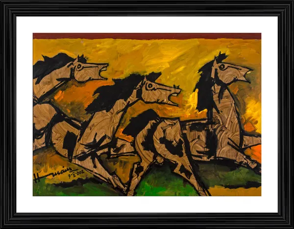 Three_Horses_wit_Riders-_M.F._Husain's_Painting,_Framed,_Wall_Decor,_Multicolor