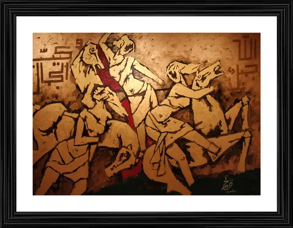 Three_Horses_with_Riders-_M.F._Husain's_Painting,_Framed,_Wall_Decor,_Multicolor