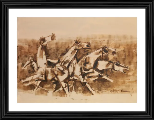 Four_Horses_and_the_Battle-_M.F._Husain's_Painting,_Framed,_Wall_Decor,_Multicolor