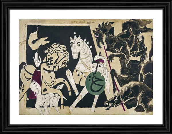 Five_Horses_and_the_Battle-_M.F._Husain's_Painting,_Framed,_Wall_Decor,_Multicolor