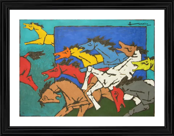 Village_Horses-_M.F._Husain's_Painting,_Framed,_Wall_Decor,_Multicolor