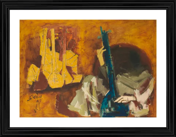 Veena_Players-_M.F._Husain's_Painting,_Framed,_Wall_Decor,_Multicolor