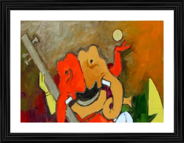 Ganesh_Playing_Veena-_M.F._Husain's_Painting,_Framed,_Wall_Decor,_Multicolor