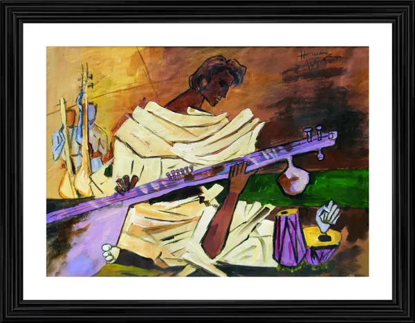 Sitar_Player-_M.F._Husain's_Painting,_Framed,_Wall_Decor,_Multicolor