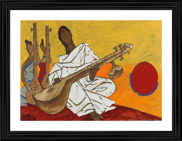 Sitar_Player_Lady-_M.F._Husain's_Painting,_Framed,_Wall_Decor,_Multicolor