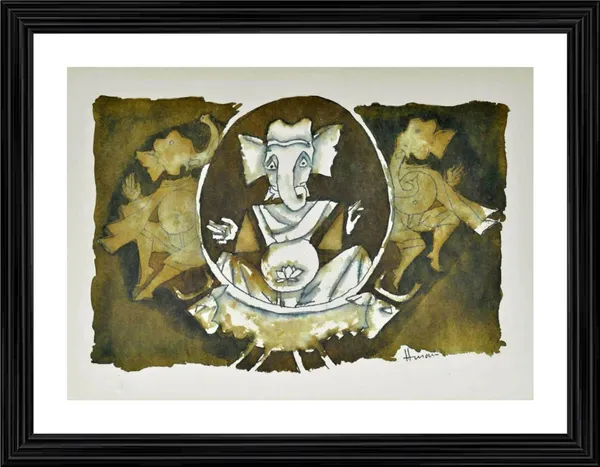Shree_Ganesh-_M.F._Husain's_Painting,_Framed,_Wall_Decor,_Multicolor
