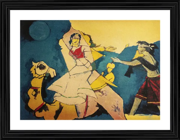 Laila-Majnu_and_Camel-_M.F._Husain's_Painting,_Framed,_Wall_Decor,_Multicolor