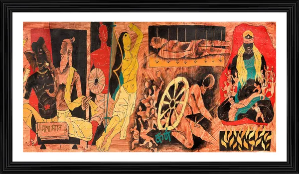 Mahabharat_(India_Series_Paintings)-_M.F._Husain's_Painting,_Framed,_Wall_Decor,_Multicolor