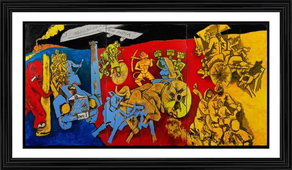 Transport_Modes_(India_Series_Paintings)-_M.F._Husain's_Painting,_Framed,_Wall_Decor,_Multicolor