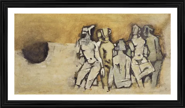 The_Community_(India_Series_Paintings)-_M.F._Husain's_Painting,_Framed,_Wall_Decor,_Multicolor
