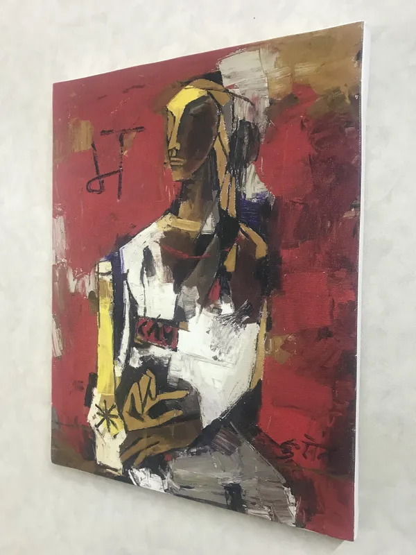 Woman_in_Red_(1964)-_M.F._Husain's_Painting,_Framed_Canvas,_Wall_Decor,_Multicolor