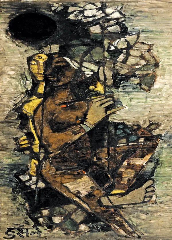Jhoola-_M.F._Husain's_Painting,_Framed_Canvas,_Wall_Decor,_Multicolor
