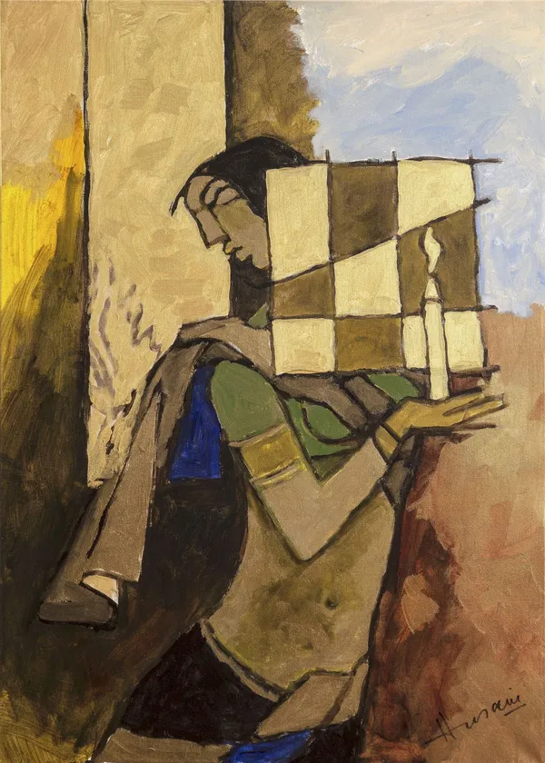Lady_with_a_Candle-_M.F._Husain's_Painting,_Framed_Canvas,_Wall_Decor,_Multicolor