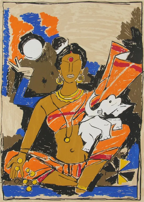 Lakshmi-_M.F._Husain's_Painting,_Framed_Canvas,_Wall_Decor,_Multicolor