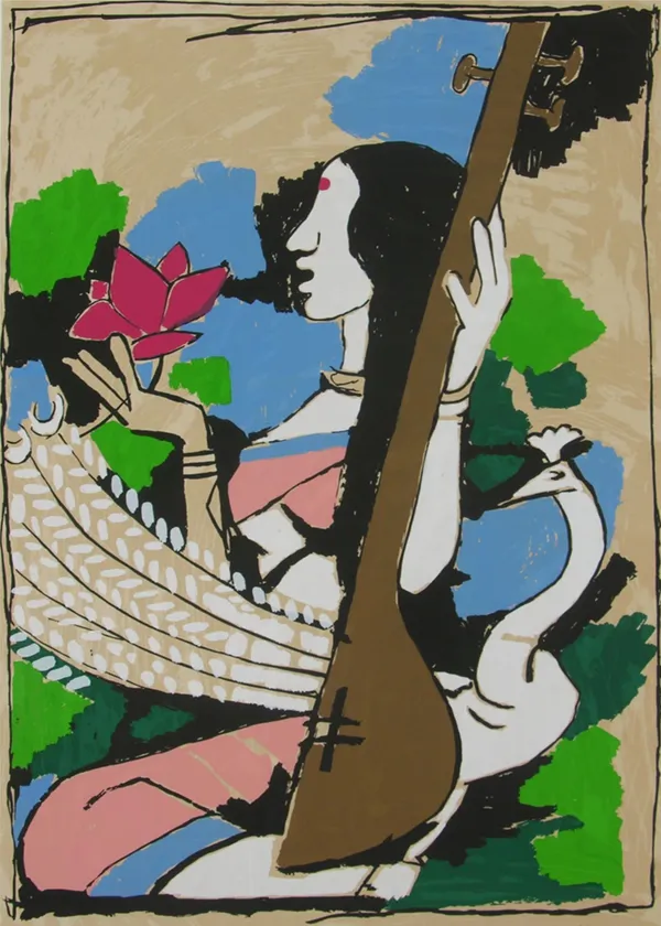 Saraswati-_M.F._Husain's_Painting,_Framed_Canvas,_Wall_Decor,_Multicolor