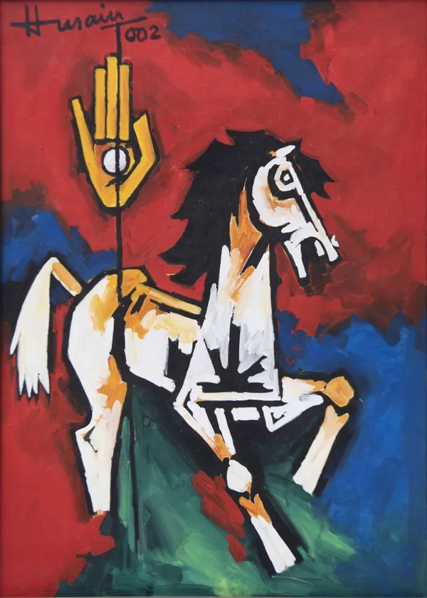 The_Horse_(2002)-_M.F._Husain's_Painting,_Framed_Canvas,_Wall_Decor,_Multicolor