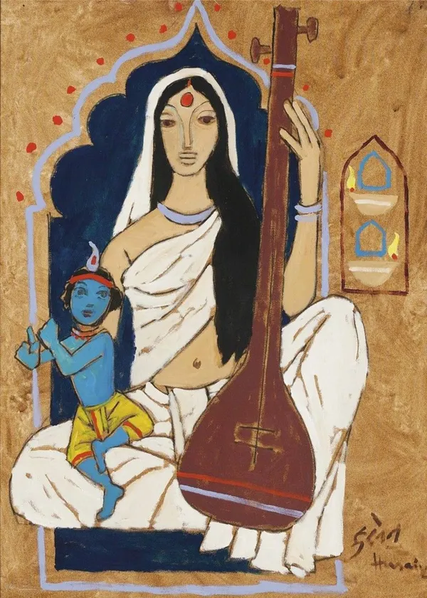 Meerabai_and_Krishna-_M.F._Husain's_Painting,_Framed_Canvas,_Wall_Decor,_Multicolor