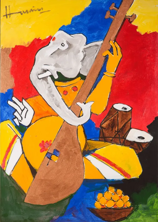 Ganesh_and_Veena-_M.F._Husain's_Painting,_Framed_Canvas,_Wall_Decor,_Multicolor