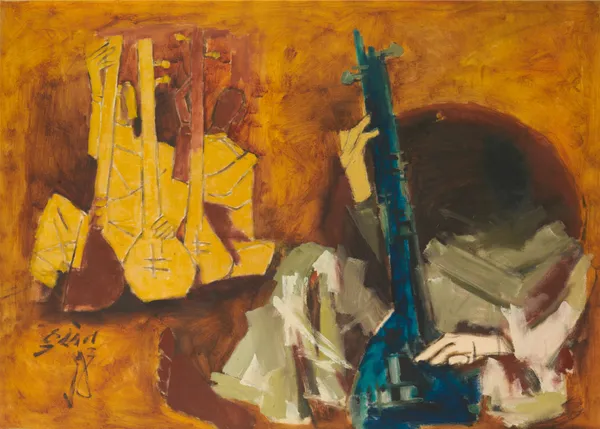 Veena_Players-_M.F._Husain's_Painting,_Framed_Canvas,_Wall_Decor,_Multicolor