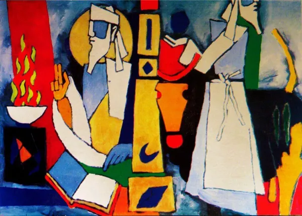 Zoroastrinism-_M.F._Husain's_Painting,_Framed_Canvas,_Wall_Decor,_Multicolor