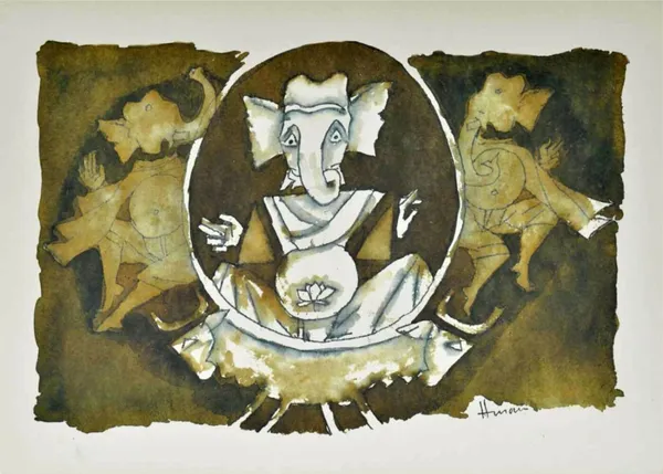 Shree_Ganesh-_M.F._Husain's_Painting,_Framed_Canvas,_Wall_Decor,_Multicolor