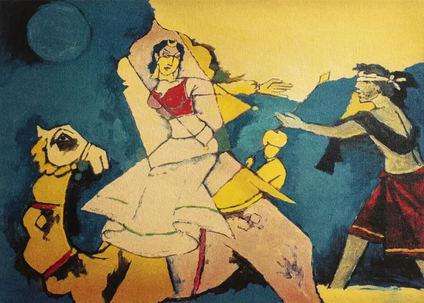 Laila-Majnu_and_Camel-_M.F._Husain's_Painting,_Framed_Canvas,_Wall_Decor,_Multicolor