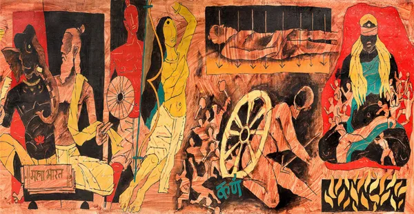 Mahabharat_(India_Series_Paintings)-_M.F._Husain's_Painting,_Framed_Canvas,_Wall_Decor,_Multicolor