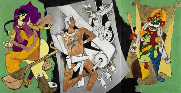 Culture_(India_Series_Paintings)-_M.F._Husain's_Painting,_Framed_Canvas,_Wall_Decor,_Multicolor