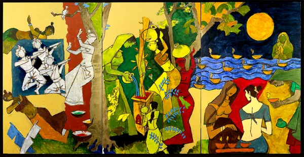Festivals-_India_Series_Painting_by_M.F._Husain,_Framed_Canvas,_Wall_Decor,_Multicolor