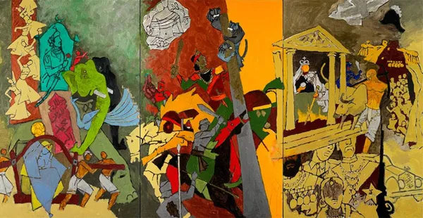 3_Dynasties_(India_Series_Paintings)-_M.F._Husain's_Painting,_Framed_Canvas,_Wall_Decor,_Multicolor
