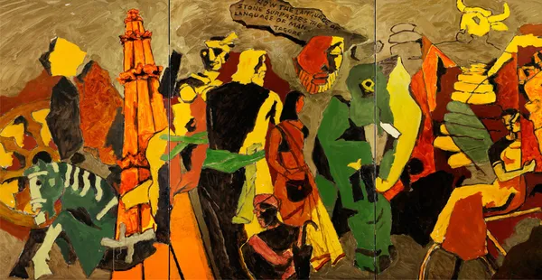 Tribhang-_Triptych_(India_Series_Paintings)-_M.F._Husain's_Painting,_Framed_Canvas,_Wall_Decor,_Multicolor