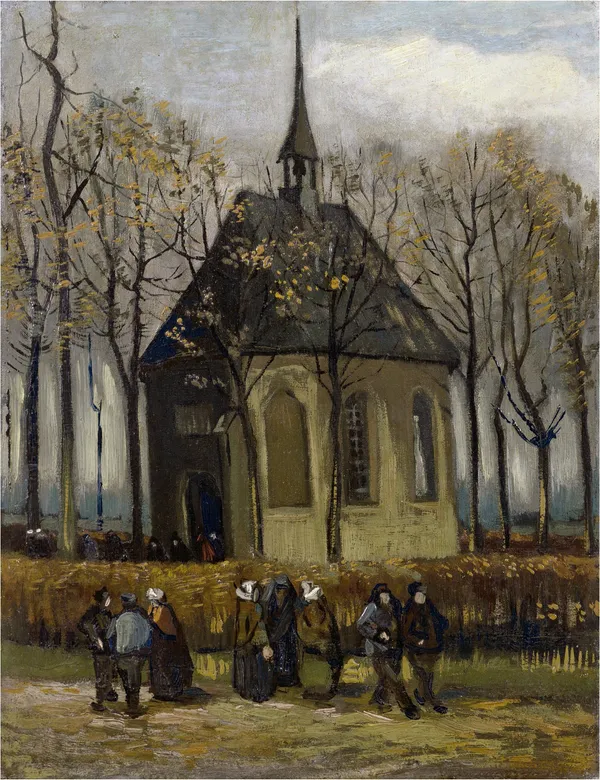 Leaving_the_Reformed_Church_(1884),_A_Painting_by_Van_Gogh,_Unframed_Canvas_Print,_Multicolor