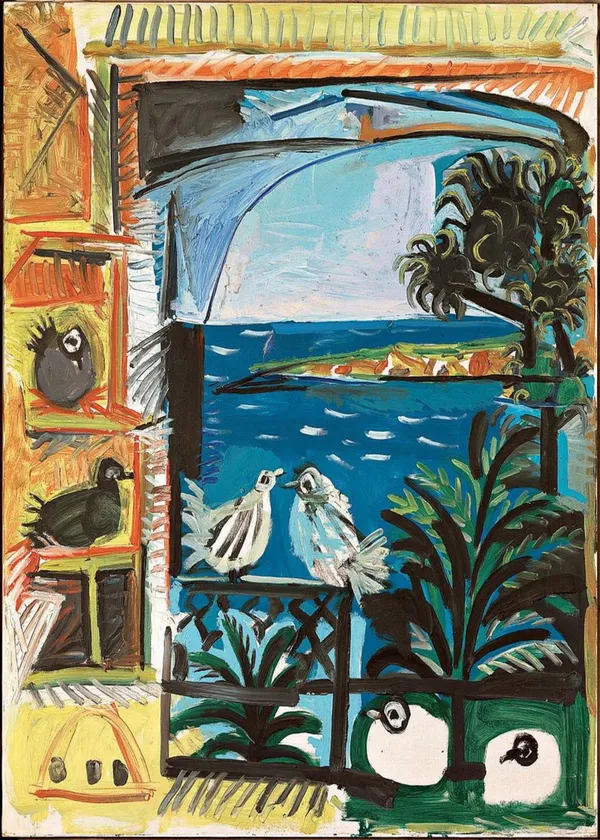 *The_Pigeons,_Cannes_(1957),_A_Painting_by_Picasso,_Unframed_Canvas_Print,_Multicolor