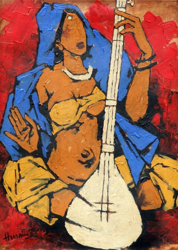 *Lady_with_Sitar*-_M.F._Husain's_Painting,_Unframed_Canvas_Print,_Wall_Decor,_Multicolour