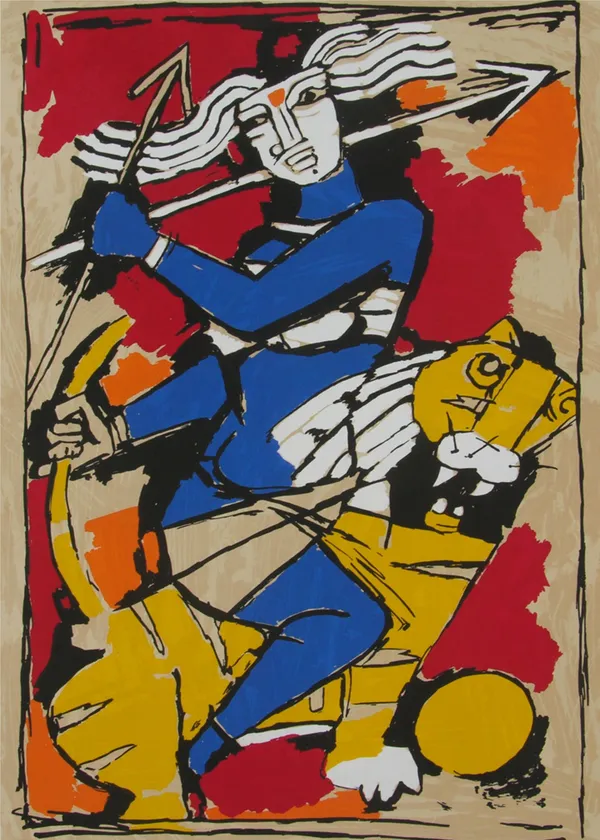 *Goddess_Durga*-_M.F._Husain's_Painting,_Unframed_Canvas_Print,_Wall_Decor,_Multicolour